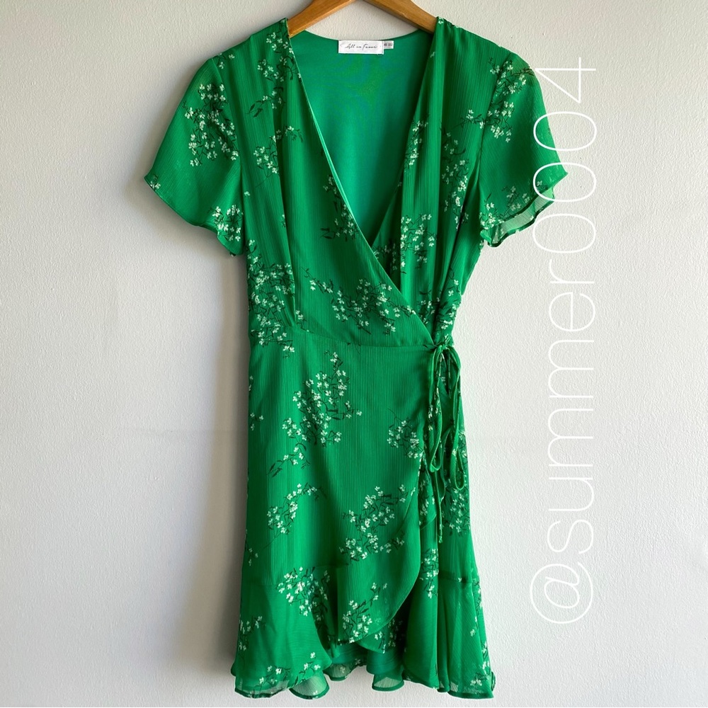 All in Favor Isabella Wrap Dress Green Floral XS